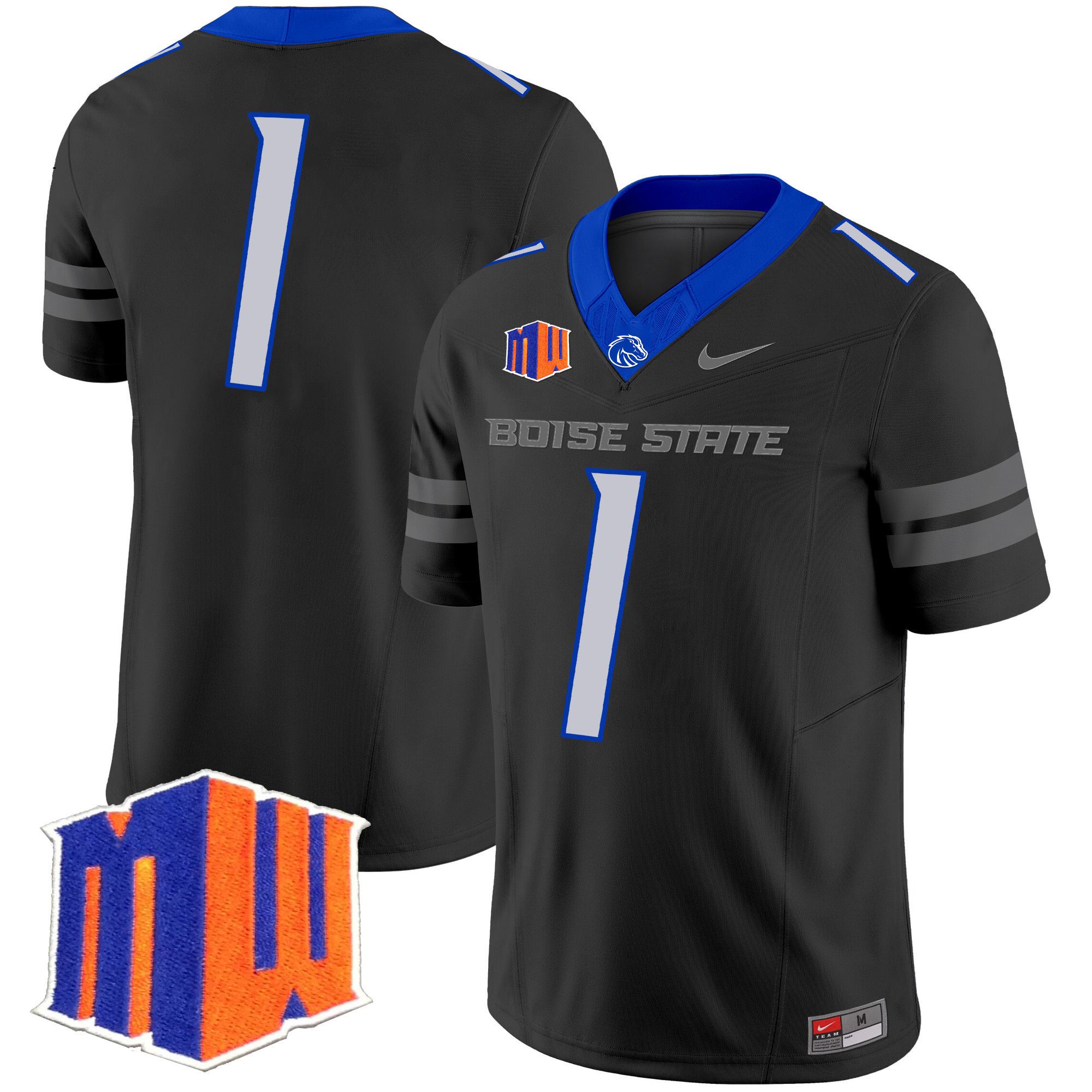 Men Boise State Broncos 1 No Name Black Nike 2024 Vapor Limited NCAA Jersey